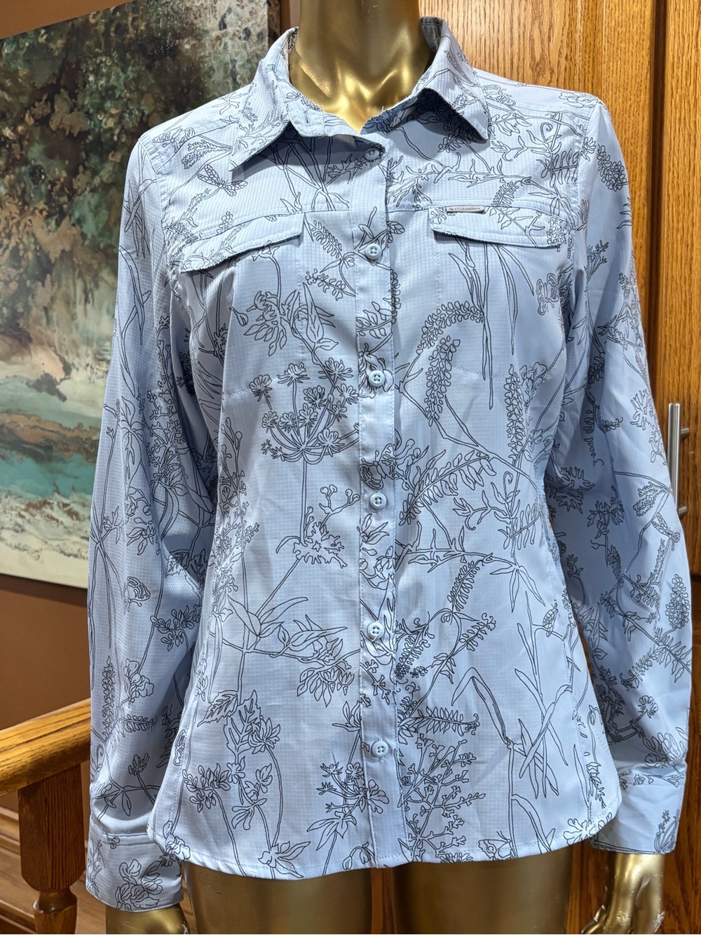 Women's Light Blue Floral Button-Down Shirt
